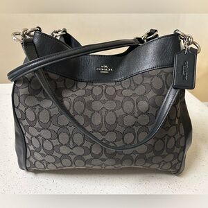 Coach Lexy Sig. Canvas & Leather Black and Gray Shoulder Bag